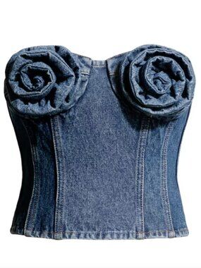 Magda Butrym x H&M Rose Appliqué Denim Bustier Top Size 4